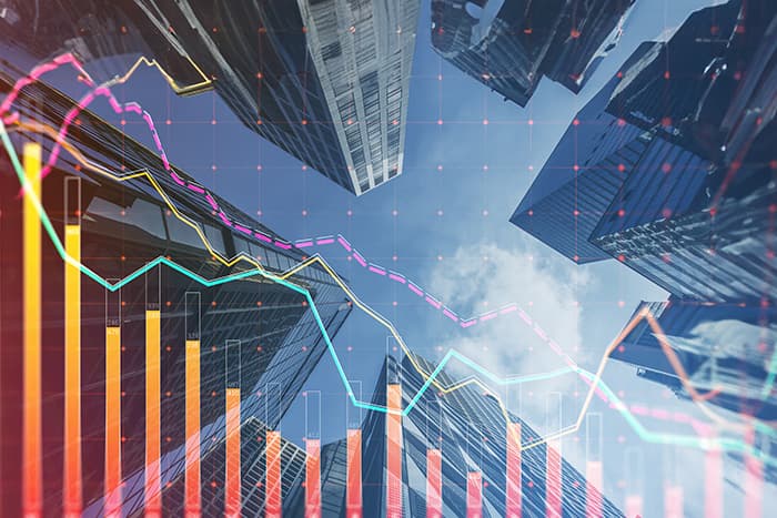 upwards view of skyscrapers