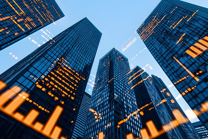 upward view of a few skyscrapers
