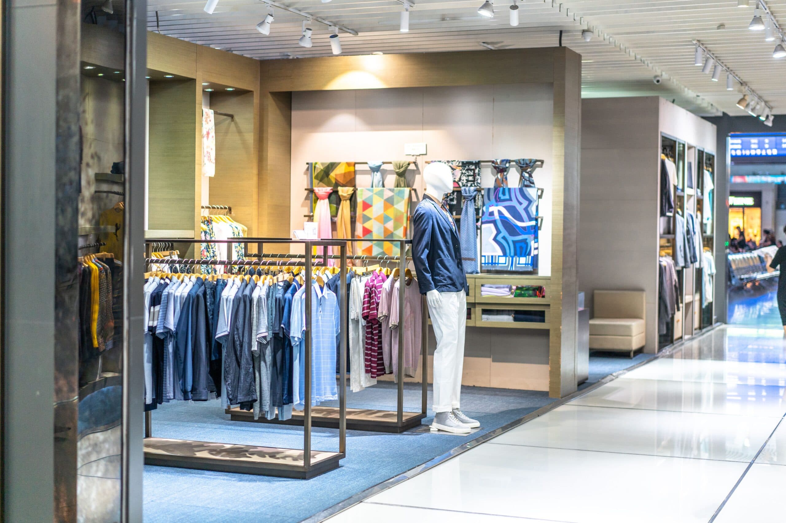 interior of a retail store with men's clothing