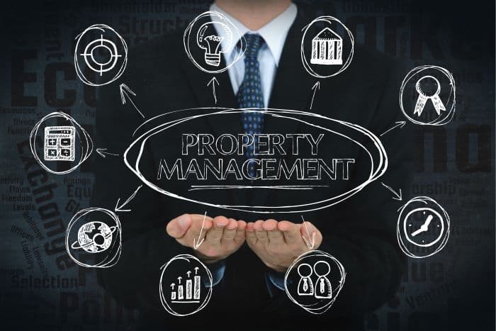 Visual of a person holding up the elements of property management