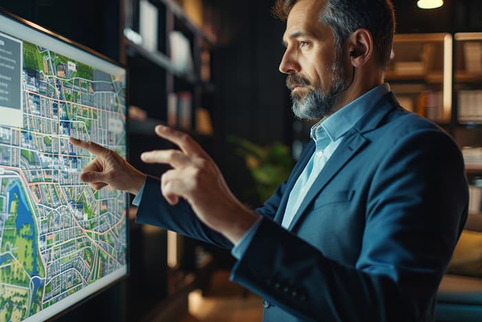 a man looking at a map