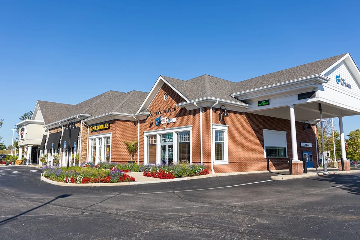 commercial financial building with a drive thru