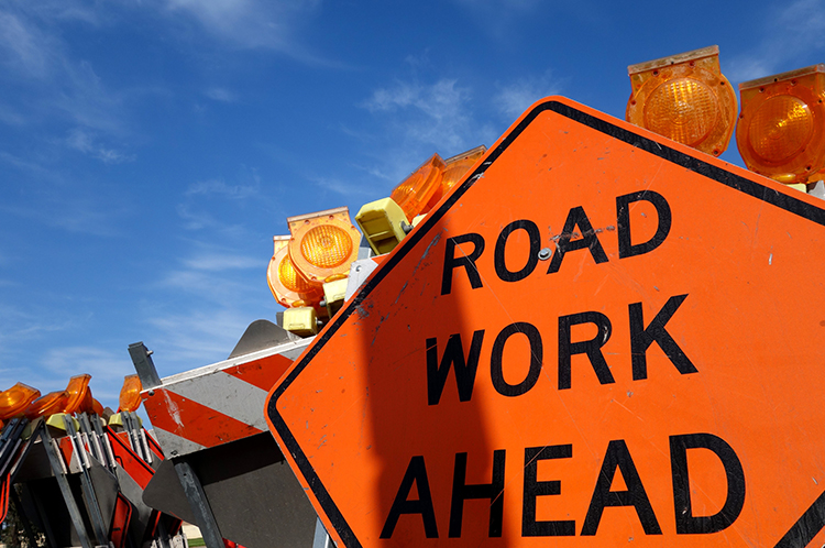 Road work ahead sign