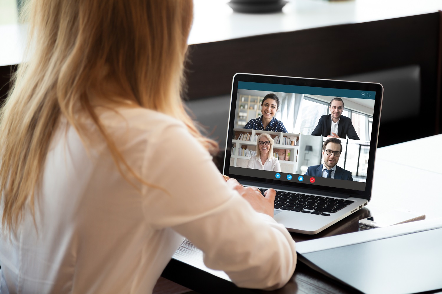 business woman on zoom meeting